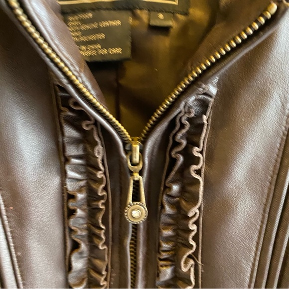 Terry Lewis Classic Luxuries Ruffle Leather Jacket Brown - Picture 3 of 7
